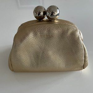 Vintage Furla Gold clutch with short silver chain